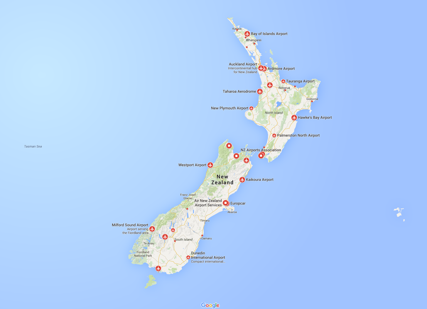 NEW ZEALAND AIRPORTS MAP